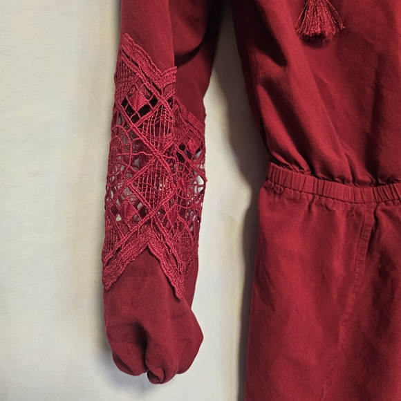 Express Burgundy Romper with Lace Sleeves Women's Small - Picture 2 of 9